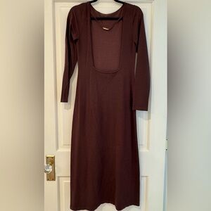 Who What Wear Open Back Long Sleeve Knit Midi Dress